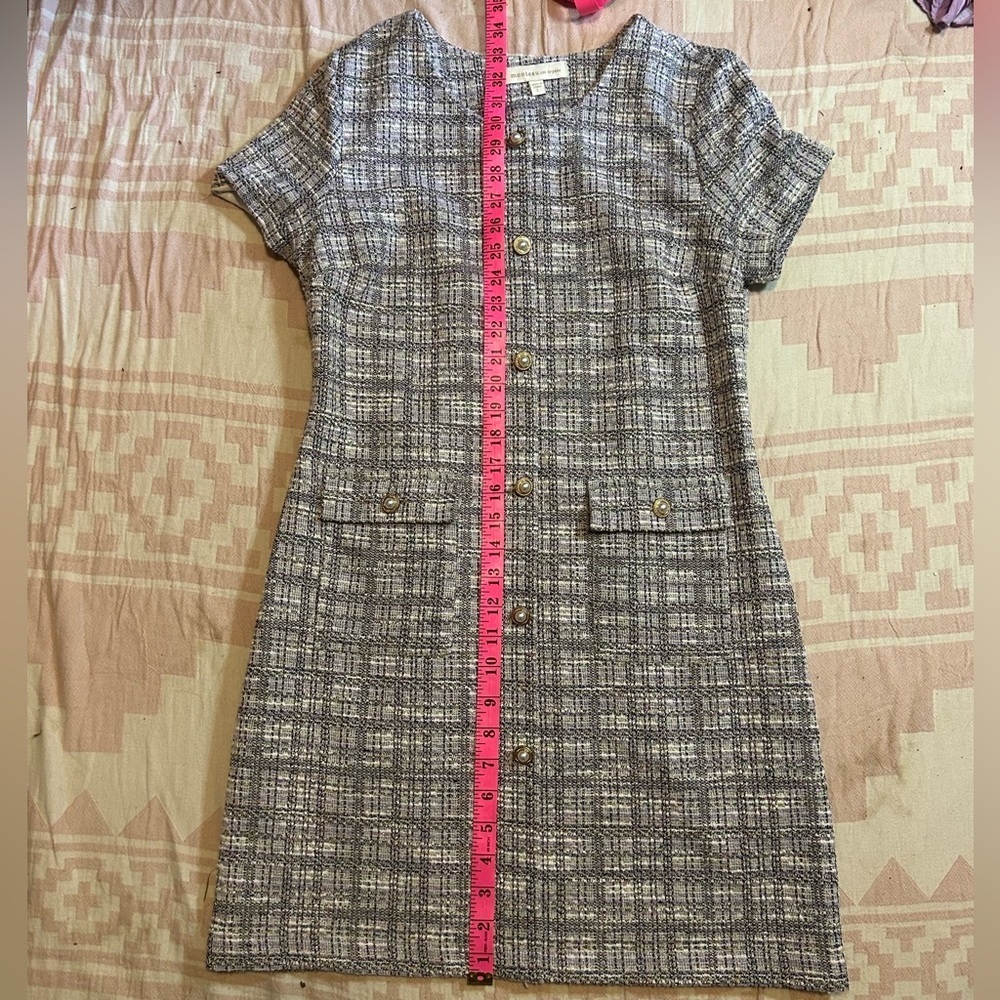 Monteau Los Angeles Tweed Mini Dress Size L Pearl Button Bouclé Dress - Picture 3 of 6